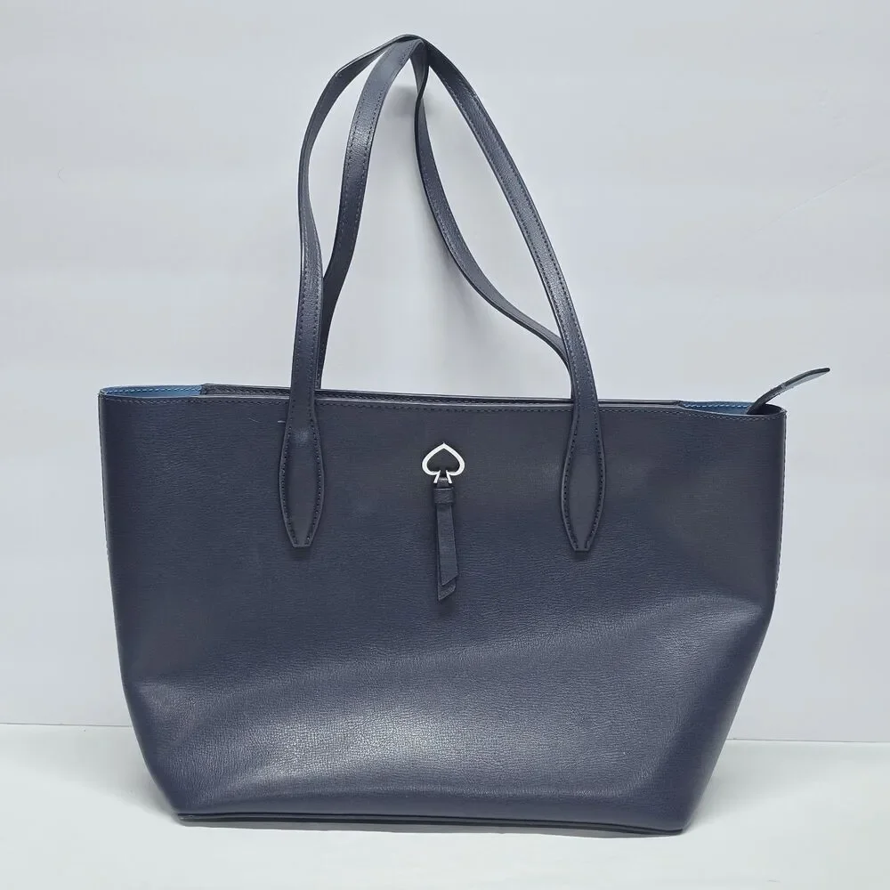 Kate Spade New York Adel Tote Navy Leather Shoulder Bag Purse Double Handle